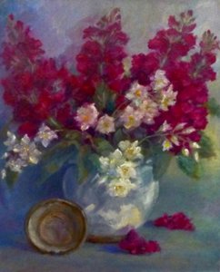 株とオレンジの花；2020年；（油彩・キャンバス 作： Lee Campbell