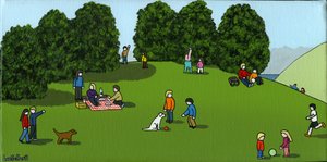 2015年丘の上でのピクニック（キャンバス上のアクリルとインク） 作： Lee Sellers