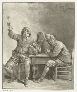喫煙と飲酒のテーブルで 3 人の男性 作： Leendert Brasser (signed by artist)