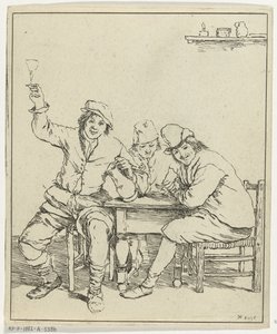 喫煙と飲酒のテーブルで 3 人の男性 作： Leendert Brasser