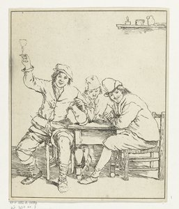 喫煙と飲酒のテーブルで 3 人の男性 作： Leendert Brasser