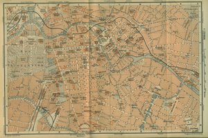 ベルリン中心部の地図、旅行ガイド Baedeker の北東ドイツ、1892 年から 作： Leipzig Wagner and Debes