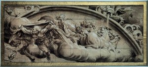 アポロン戦車のサイクル：夕方または冬のアレゴリー。レリオ・オルシ（1511-1587）による黒インクのドローイング。16世紀の作品。薄い。0.17x0.43 m パリ、ルーヴル美術館 作： Lelio Orsi da Novellara