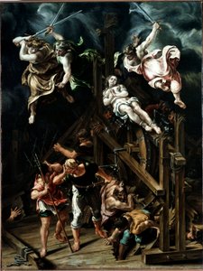 聖カタリナの殉教 処女は車輪の殉教を受ける。レリオ・オルシ（1511-1587）による絵画 1560年 約 Sun.88x66,5 cm モデネ、ガレリア・エステンセ 作： Lelio Orsi da Novellara