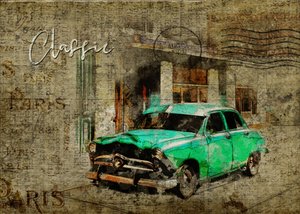 クラシックな緑色のパリの車 作： Lembayung senja studio [Vintage Poster]