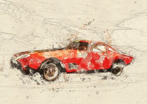 クラシックな赤い車のスケッチ 作： Lembayung senja studio [Vintage Poster]