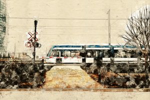 都市の電車スケッチ 作： Lembayung senja studio [Vintage Poster]