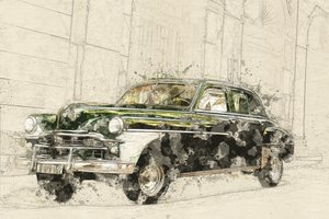 ヴィンテージカーのスケッチアート 作： Lembayung senja studio [Vintage Poster]