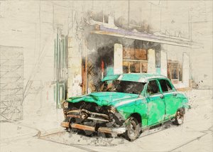 ヴィンテージの緑色の車のスケッチ