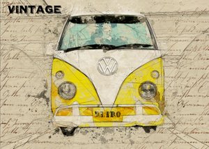 ビンテージの黄色いバンのスケッチ 作： Lembayung senja studio [Vintage Poster]