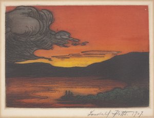 湖の夕日 (カラーエッチングとアクアティント) 作： Lendall Pitts