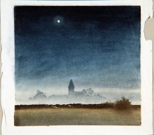 月明かりに照らされた風景、1920年頃（木版画）