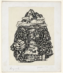 木と牛のいる山の風景 作： Leo Gestel (signed by artist)