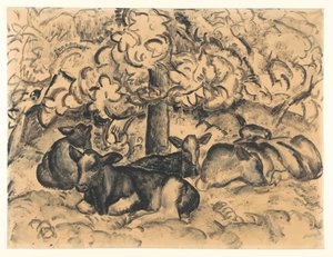 子牛のいる果樹園 作： Leo Gestel (signed by artist)