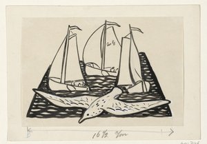 3 つの帆船とカモメ 作： Leo Gestel (signed by artist)