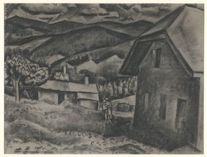 家の前に女性と子供がいる風景 作： Leo Gestel (signed by artist)