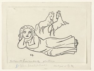 2 頭の馬を持つ横になっている女性 作： Leo Gestel (signed by artist)