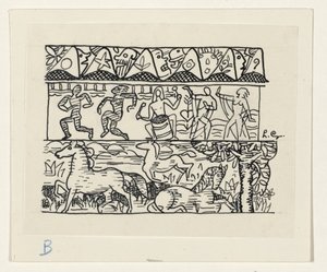 馬、踊る人々、仮面 作： Leo Gestel (signed by artist)