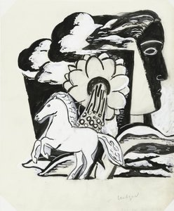 馬と花と頭の飼育（スケッチ） 作： Leo Gestel (signed by artist)