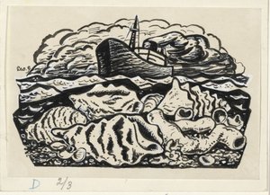 浜辺に貝殻を持つ海上の蒸気船 作： Leo Gestel (signed by artist)