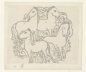 4頭の馬 作： Leo Gestel (signed by artist)