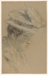 帽子をかぶった女性、見下ろしている 作： Leo Gestel (signed by artist)