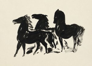 『左を向いて立つ3頭の黒馬』（1935–1936） レオ・ゲステル作 高解像度ドローイング 作： Leo Gestel
