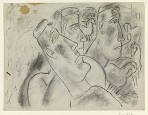 馬と牧草地で 3 つの農家 作： Leo Gestel