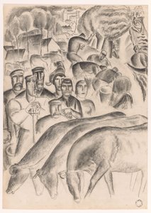 放牧された牛、農家、労働者 作： Leo Gestel