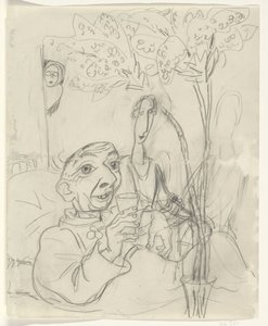 病床でのレオ・ゲステルの似顔絵 作： Leo Gestel