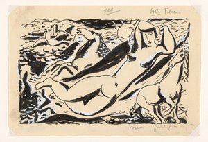2 頭の馬を持つ横になっている女性 作： Leo Gestel