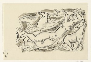 ヌードの女性と海の 2 頭の馬 作： Leo Gestel