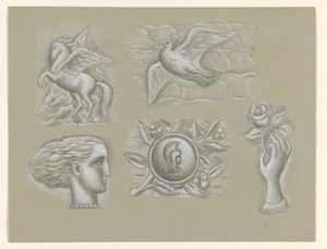 ペガサス、鳩、女性の頭、武器、バラの手 作： Leo Gestel