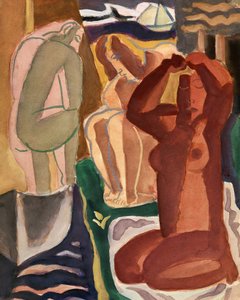 水浴びをする二人の女性と橋 図版 4x5 クリーン 作： Leo Gestel