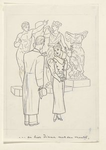 3 つの彫像の前の女性と男性 作： Leo Gestel
