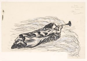 雲に浮かぶトランペットを持つ女性 作： Leo Gestel