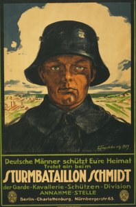 Sturmbataillon Schmidt; German men shake your homeland!1919年（カラーリトグラフ