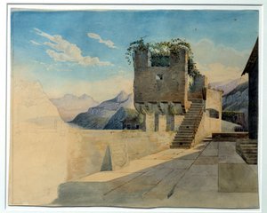 宿屋のテラス。レオ・フォン・クレンツェ（1784-1864）の絵 作： Leo von Klenze