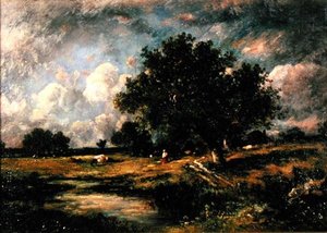 牛と人物のいる風景（油彩・キャンバス 作： Leon Victor Dupre