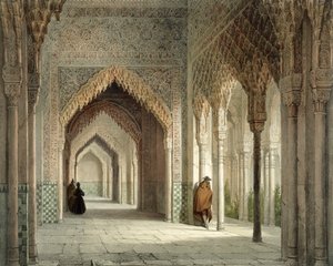 1853年、グラナダのアルハンブラ宮殿の法廷 作： Leon Auguste Asselineau