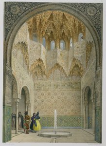 廃墟のホール、アルハンブラ、グラナダ、1853年（着色されたリソ） 作： Leon Auguste Asselineau