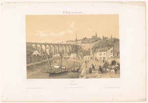 岸壁から見たディナン高架橋 ディナン。 Vue du viaduc Prize du quai (オブジェクトのタイトル) 現代フランス（シリーズタイトル） La France de nos jours (オブジェクトのシリーズ タイトル) 作： Leon Auguste Asselineau