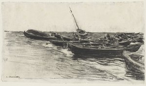 ビーチのボート、c。 187481。 作： Leon Augustin Lhermitte