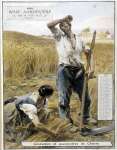 収穫-レルミット作、ストアカレンダー「美しい庭師」、1898年8月 作： Leon Augustin Lhermitte