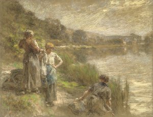 フラスコから飲む収穫者、または喉の渇き 作： Leon Augustin Lhermitte