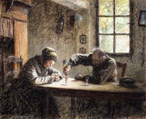 オードビエを飲む男性と女性、 作： Leon Augustin Lhermitte