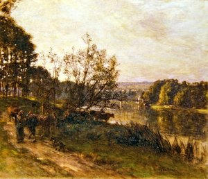 River Crossing」（カラーチョーク、パステル、紙） 作： Leon Augustin Lhermitte