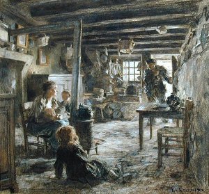 Une Famille, Interieur Fonte（父の帰還）」1887年（紙にパステル） 作： Leon Augustin Lhermitte