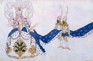 女王と彼女のページの衣装デザイン、眠れる森の美女、1921年 作： Leon Bakst