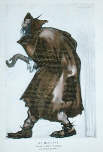 バレエ・リュス」のプログラムからエリック・サティ（1866-1925）の「パレード」のための「乞食」の衣装デザイン 作： Leon Bakst